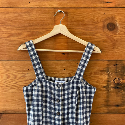 Rita Row Navy & White Gingham Plaid Button Up Midi Dress - Size M - 0108SR