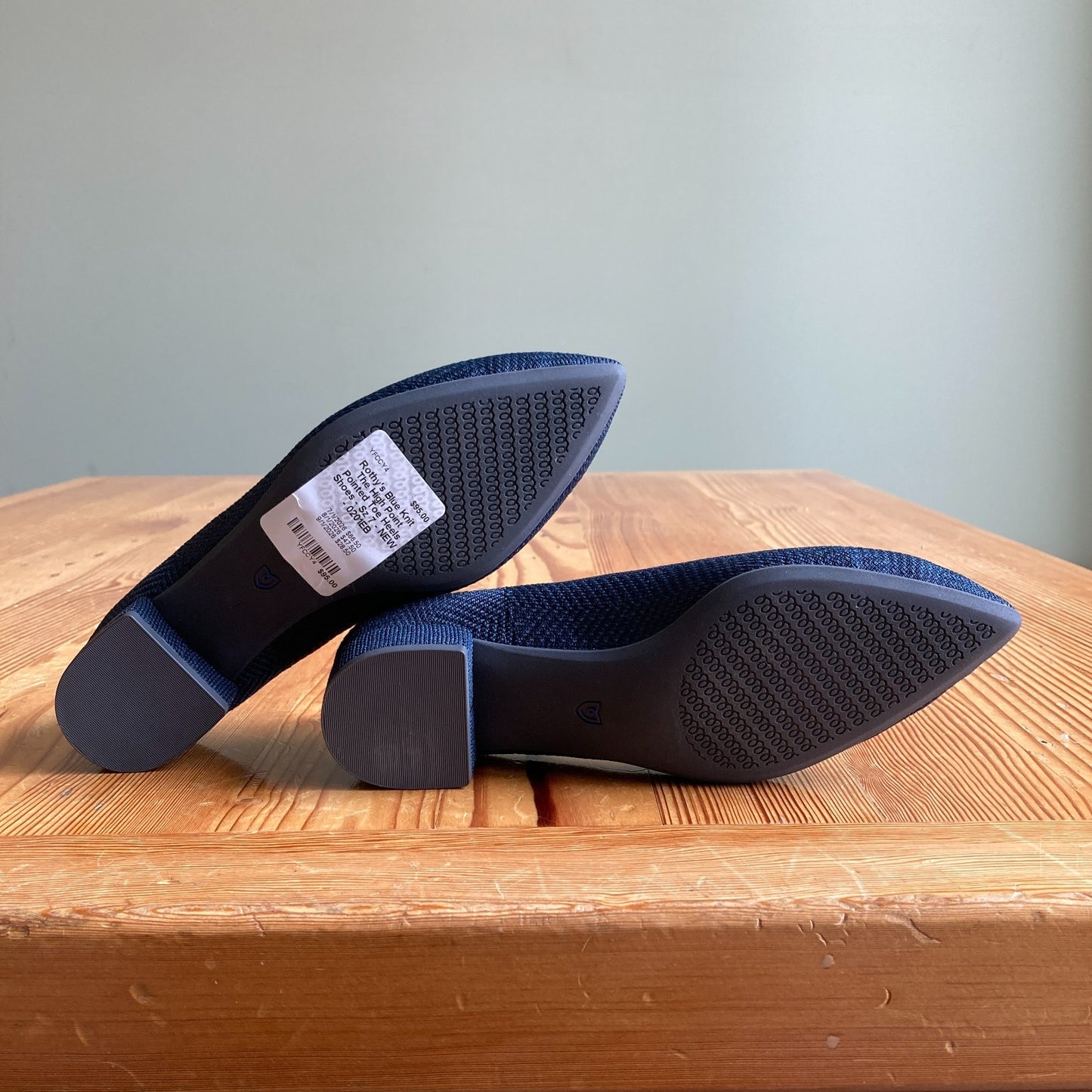 Rothy's Blue Knit The High Point Pointed Toe Heels Shoes - Sz 7 - NEW - 0201EB