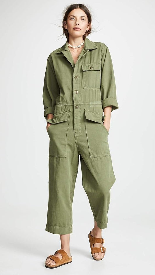 Current Elliott Green Long Sleeve Coveralls Richland Jumpsuit - Sz 1/S - 0223LA