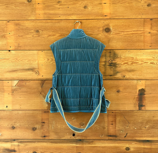 Carolina K Blue Chambray Snap Button Quilted Belted Vest - Size S - 1011MP
