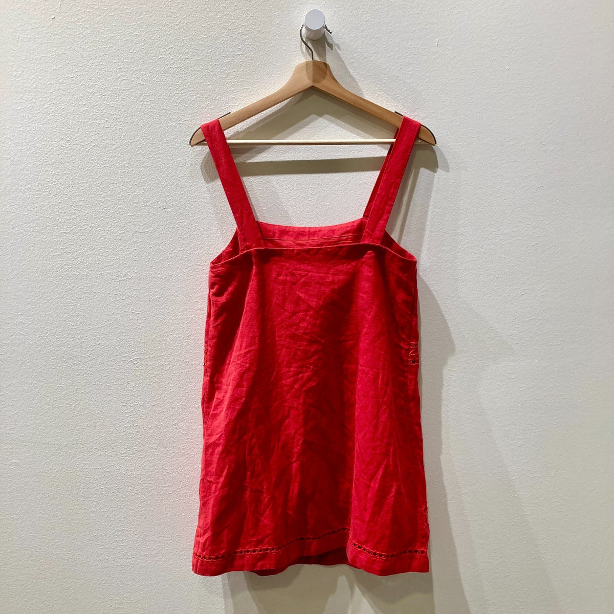 Sezane Red Linen Embroidered Square Neck Victoire Dress - Size XS - 0312IG