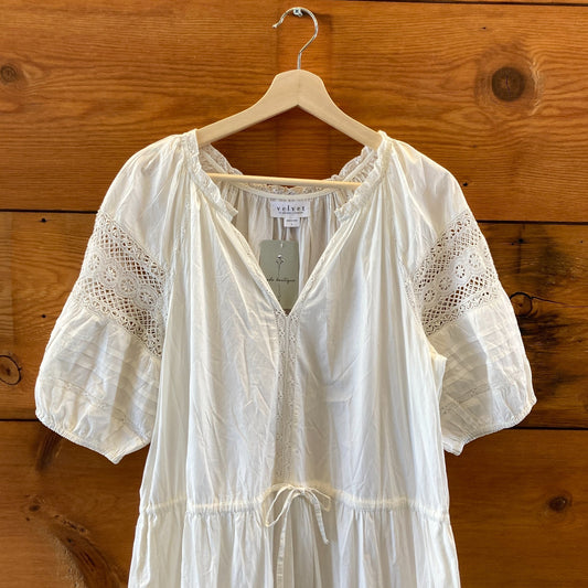 Velvet Graham & Spencer White Tie Waist Midi Cotton Dress - Size L - 0626RR