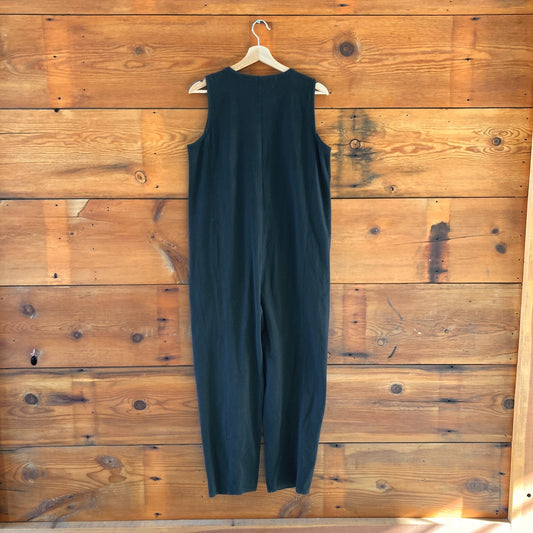 S Petite - Eileen Fisher Black Zip Cotton Blend Ponte Lantern Jumpsuit 0313AH