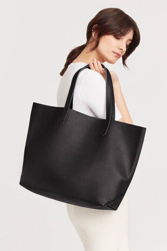 Cuyana $1958 Black Pebbled Leather Large Classic Structured Tote Purse - 0916KJ