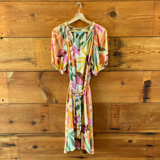 Velvet Graham & Spencer Floral Tie Waist Midi Dress - Size S - 0104AB