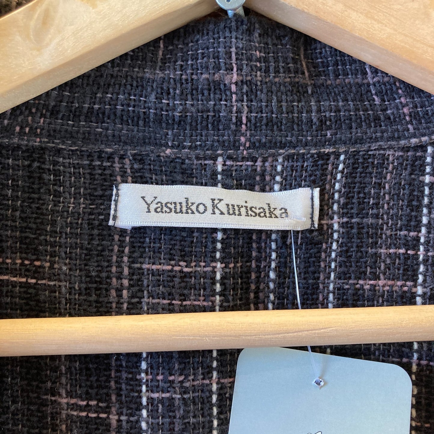 Yasuko Kurisaka Navy Patterned Woven Cotton Open Front Jacket - Size OS - 0212CG