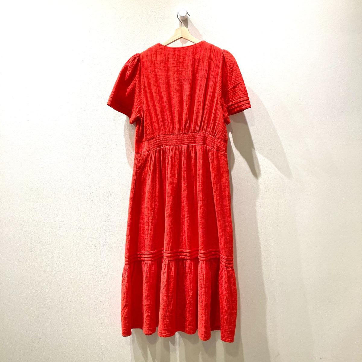 Boden Red Gauze Womens Short Sleeve V-Neck Maxi Dress - Size 12 - 0206BS