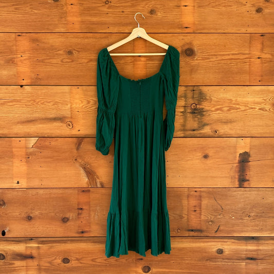 0 / XS - Reformation Green Square Neck Long Puff Sleeve Mica Dress 0122ND