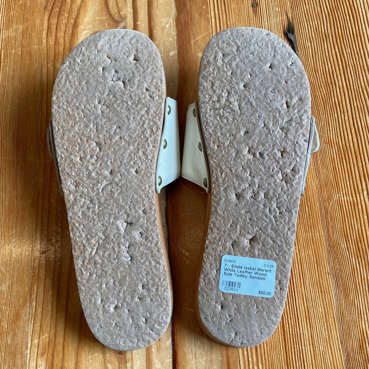 7 - Etoile Isabel Marant White Leather Wood Sole Tadley Sandals Shoes 0316CK