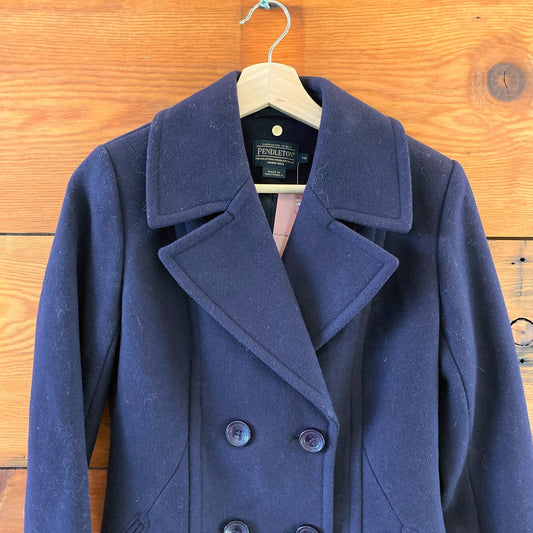 XS - Pendleton Navy Blue Wool Double Breasted Fitted Pea Coat Jacket 0818SL