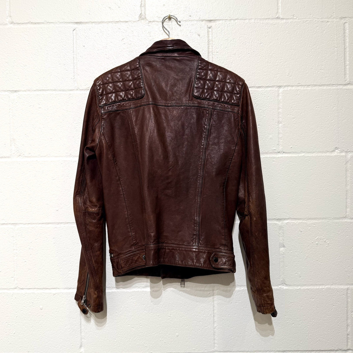 AllSaints Brown Leather Conroy Biker Zip Moto Jacket - Size XS - 0812AL