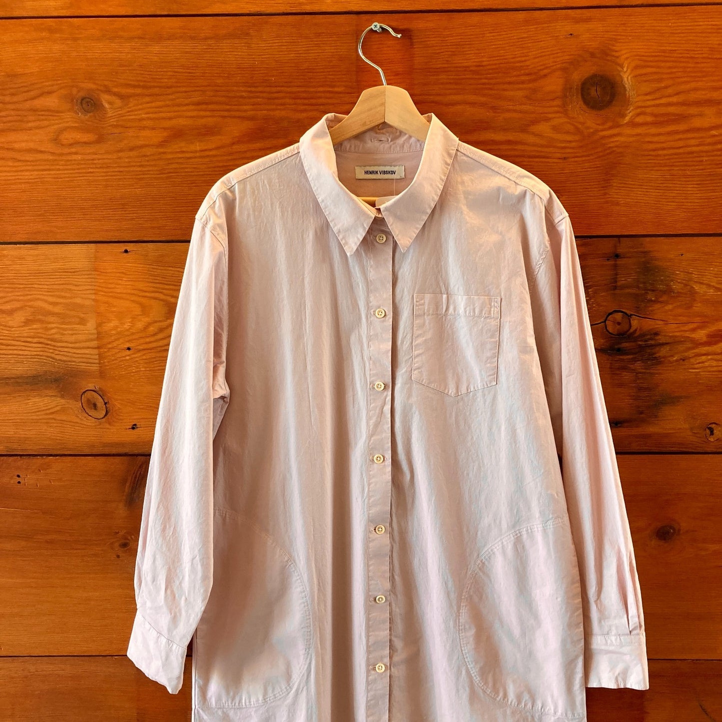 Henrik Vibskov Pale Pink Cotton Button Up Midi Shirt Dress - Size M - 0610HG