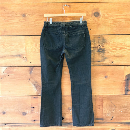 27 - Saint Laurent D27 Black Denim Button Fly Flare Patch Pocket Jeans 1214CM