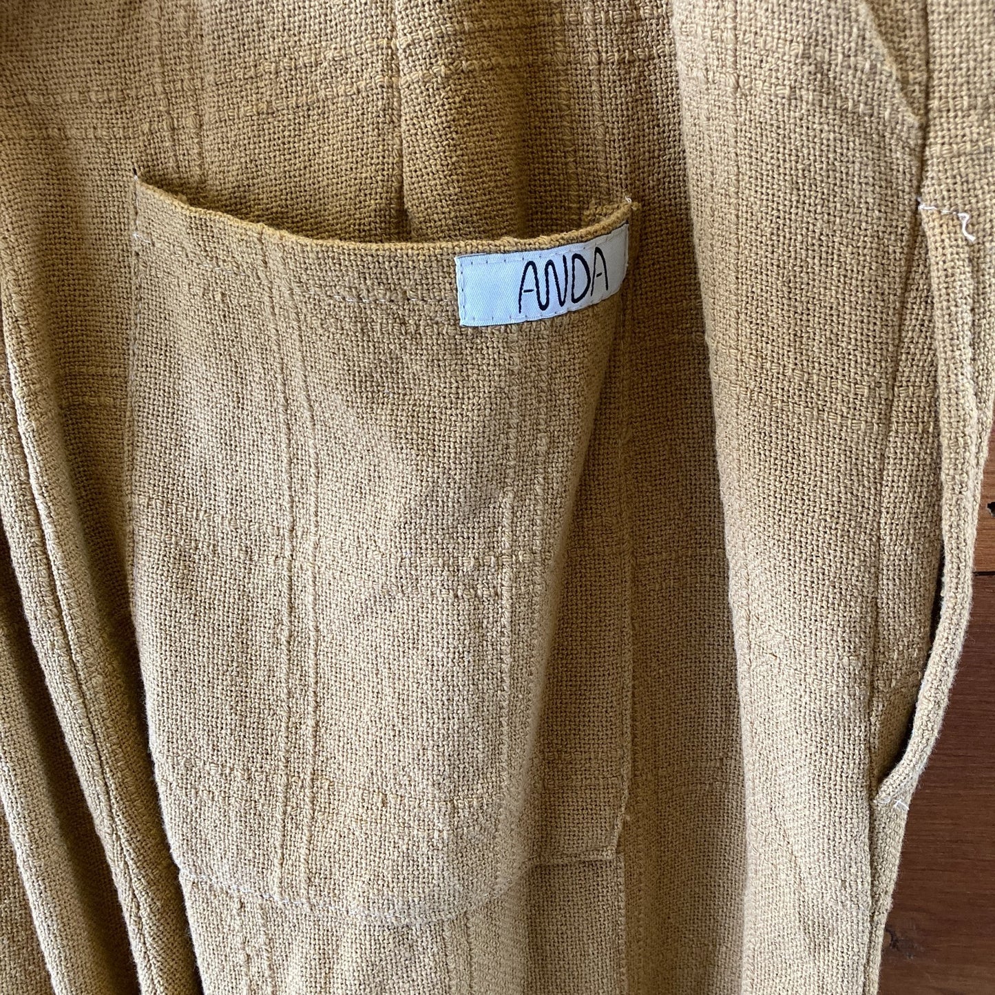 S - Anda Mustard Brown Handmade Linen Sleeveless Jumpsuit Outfit 0312IG