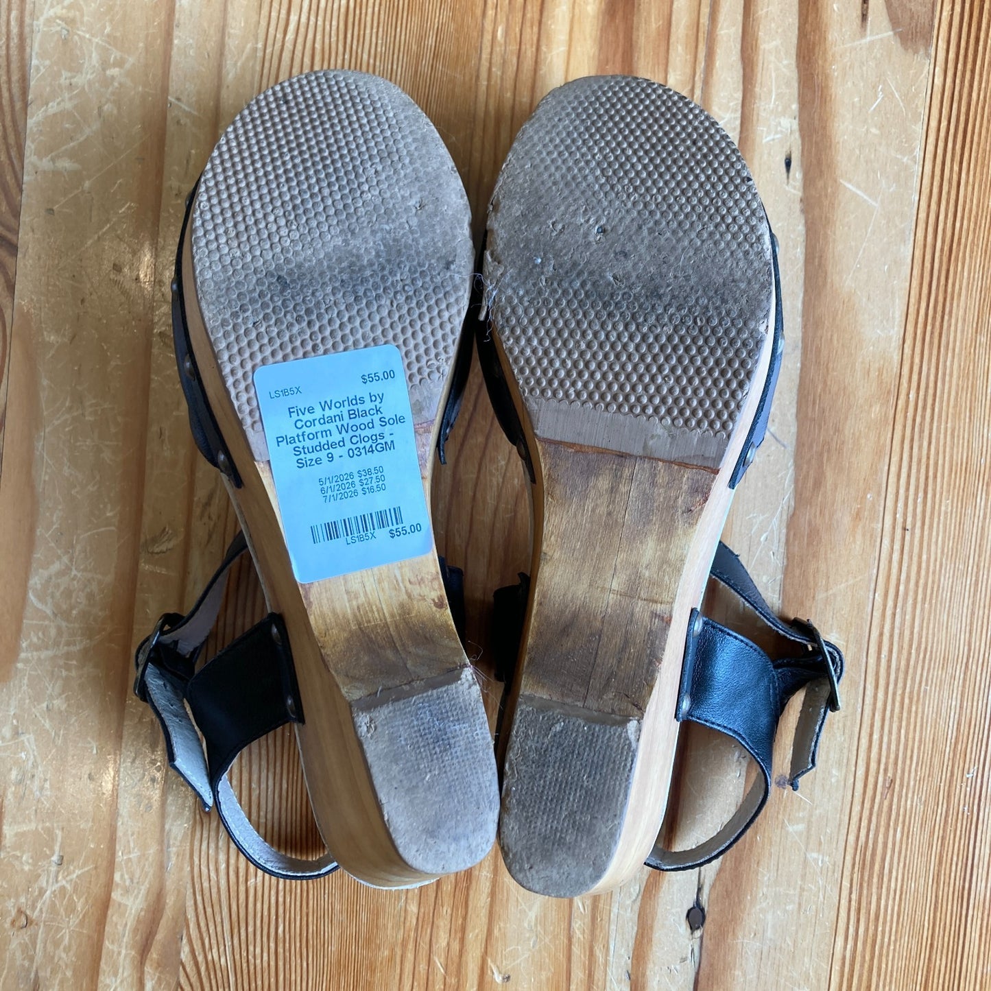 Five Worlds by Cordani Black Platform Wood Sole Studded Clogs - Size 9 - 0314GM