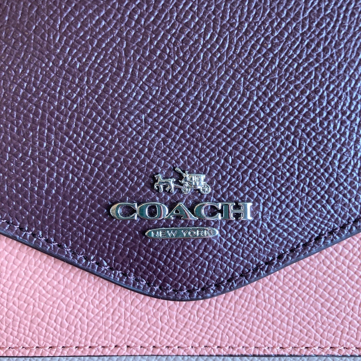 Coach NEW Purple Pink Tan Color-block Pebbled Leather Envelope Wallet 0322AS