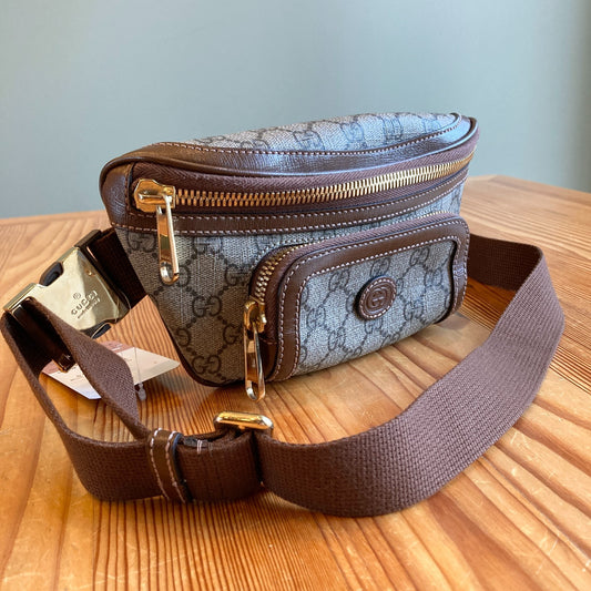 GUCCI Interlocking G Belt Bag GG Supreme/Leather Beige/Brown 682933 0222JL