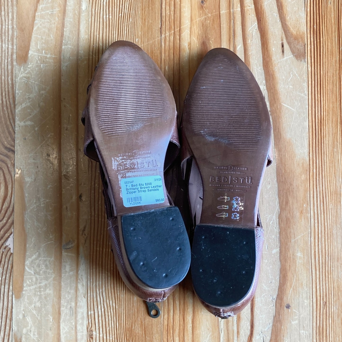 7 - Bed Stu $200 Brittany Brown Leather Zipper Strap Sandals Shoes NEW 0531AF
