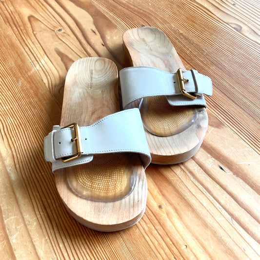 7 - Etoile Isabel Marant White Leather Wood Sole Tadley Sandals Shoes 0316CK