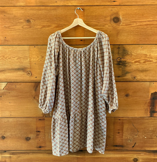 Ace & Jig Brown Plaid Patterned Long Sleeve Oversized Dress - Size M - 0806JH