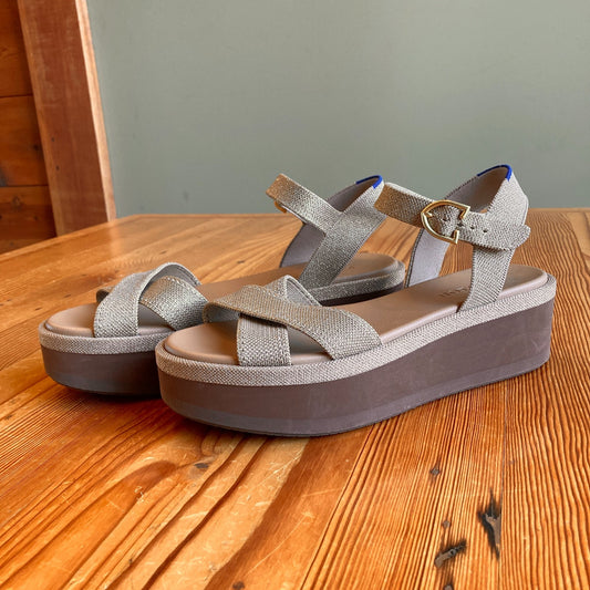 9 - Rothy's $179 Metallic Aurora Gold Criss Cross Platform Sandals NEW 1126GT