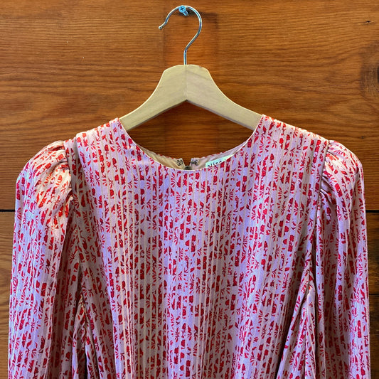 10 - Alice + Olivia Red Floral Striped Silk Long Sleeve Tie Waist Dress 0306SM