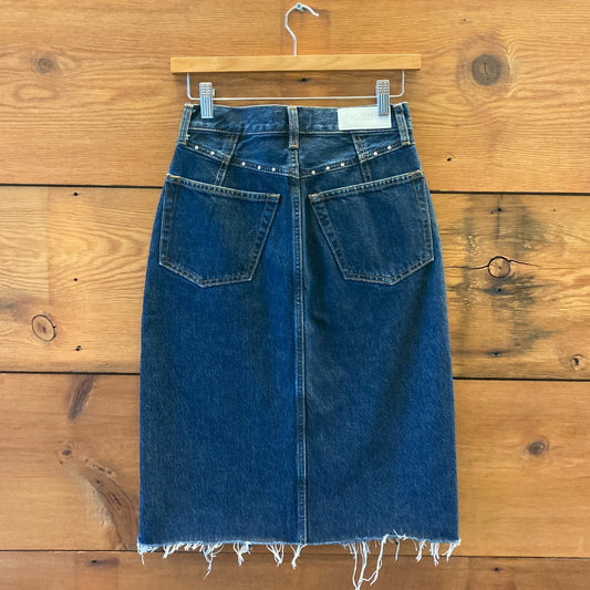 24 - Re/Done Dark Wash Studded Detailing Denim Jean Midi Skirt 0902SD