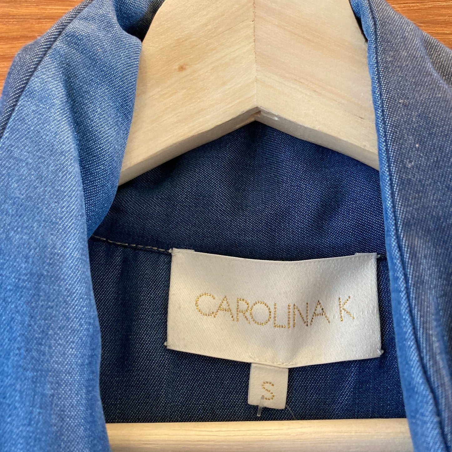 Carolina K Blue Chambray Snap Button Quilted Belted Vest - Size S - 1011MP