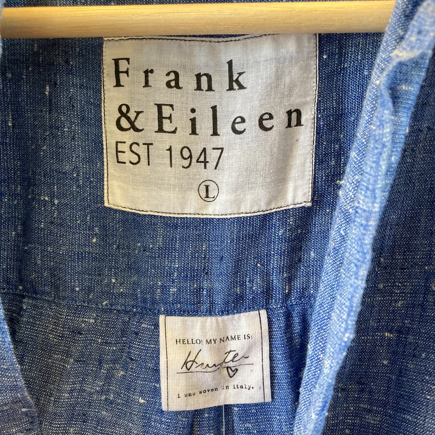 Frank & Eileen $258 Textured Blue Linen Hunter Shirt Dress - Size L - 0715NS