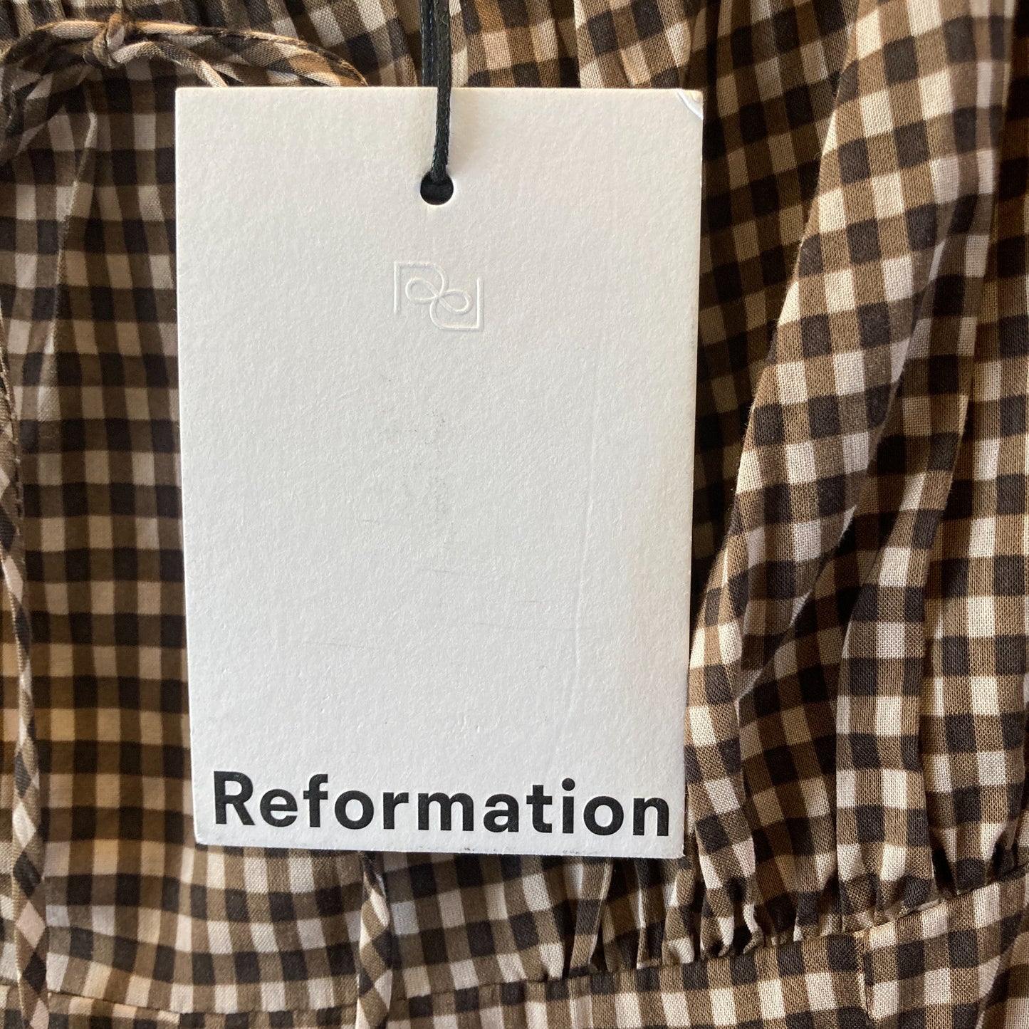 Reformation Brown Gingham NEW Long Sleeve Oria Midi Dress - Size 8 - 0607CC