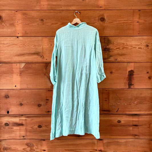 CP Shades Light Blue 100% Linen Long Sleeve V-Neck Dress - Size M - 0721DK