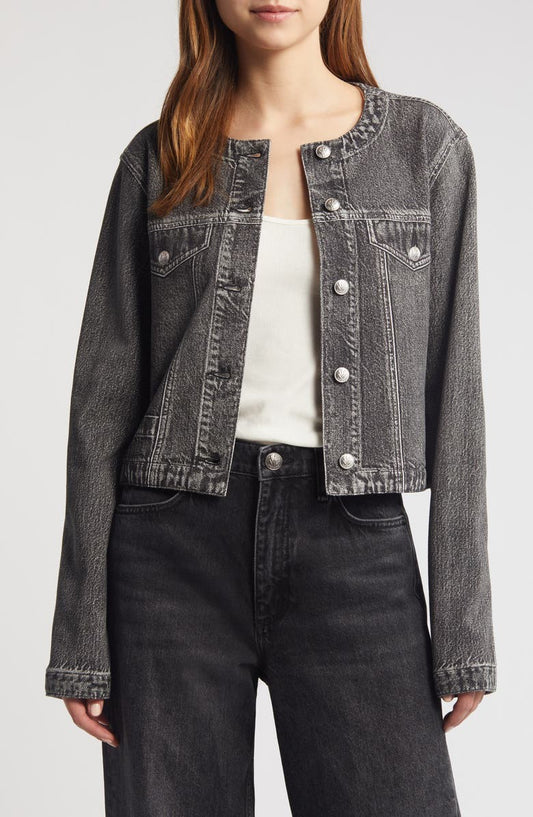 Rag & Bone Black Mirimar Trompe L'Oeil Denim Print Cora Jacket - Size M - 0222ME