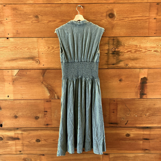 by Anthropologie Gray Tommie Smocked Zip Front Midi Dress - Size M - 1217JD
