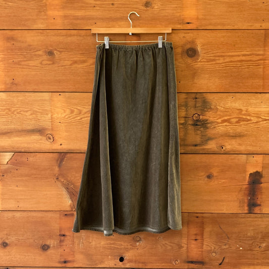M - CP Shades Green Velvet Long A-Line Elastic Waist Skirt 1124TA
