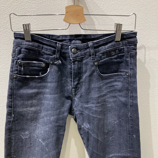R13 Dirty Black Marble Boy Skinny Jeans - Size 24 - 0907FL
