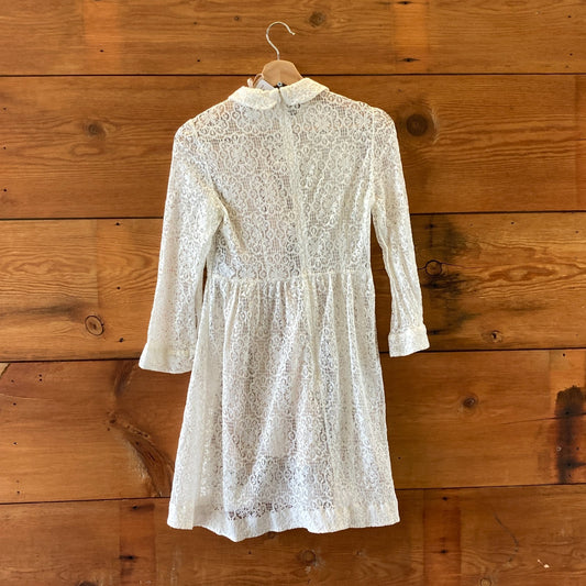 Red Valentino White Lace Smocked Long Sleeve Dress - Size 42 / 6 US - 0313SH