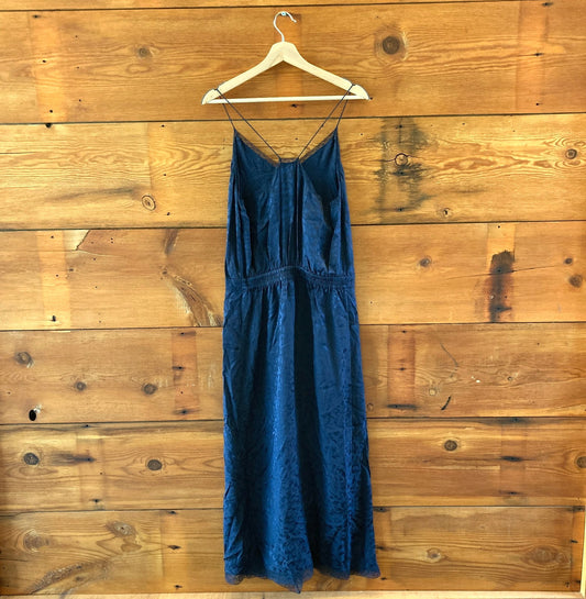 Zadig & Voltaire Navy Blue Silk Jacquard Rixi Slip Dress - Size L - NEW - 0417DL