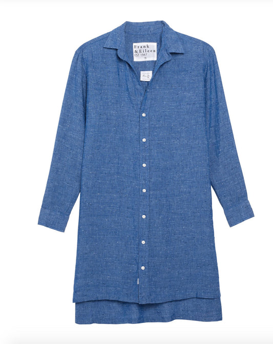 Frank & Eileen $258 Textured Blue Linen Hunter Shirt Dress - Size L - 0715NS