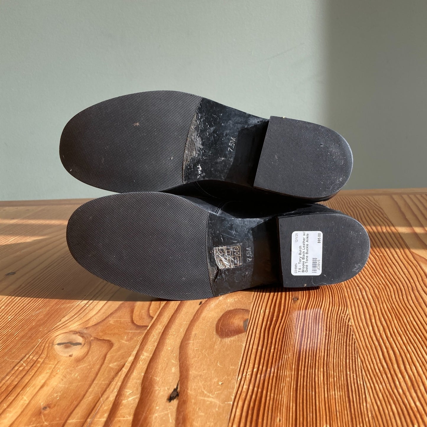 7.5 - Tory Burch Brooke Black Leather w/ Gold Tone Buckle Ankle Boots 0315MN