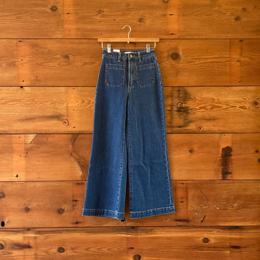 Rolla's Organic Dark Blue NEW Sailor High rise Wide Leg Jeans - Size 24 - 0313SH