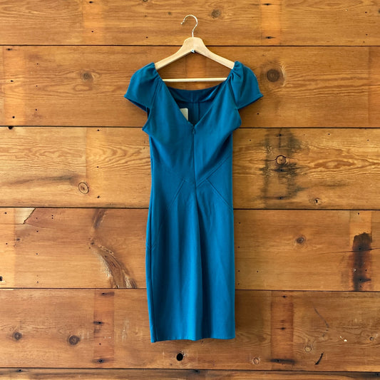 4 - Diane von Furstenberg Blue Helen Cap Sleeve Bodycon Dress 0508DK