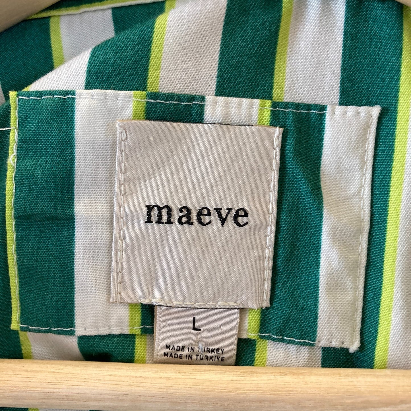 Maeve Anthropologie Green Striped Bettina Midi Length Dress - SIze L - 0206BS