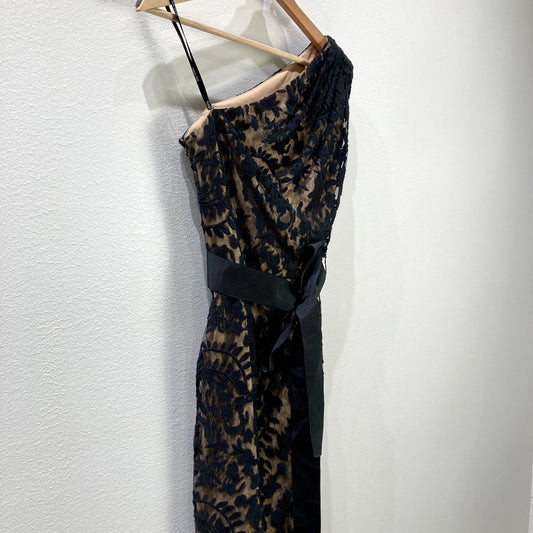 Tadashi Shoji Black & Tan Lace Overlay One Shoulder Dress - Size 4 - 1114LH
