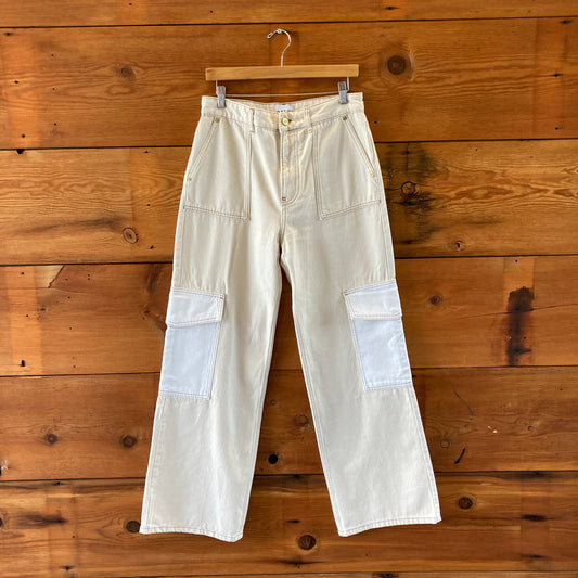 Ganni Ecru Denim Angi Egret Wide Leg Cargo Pants - Size 29 - 0204MP