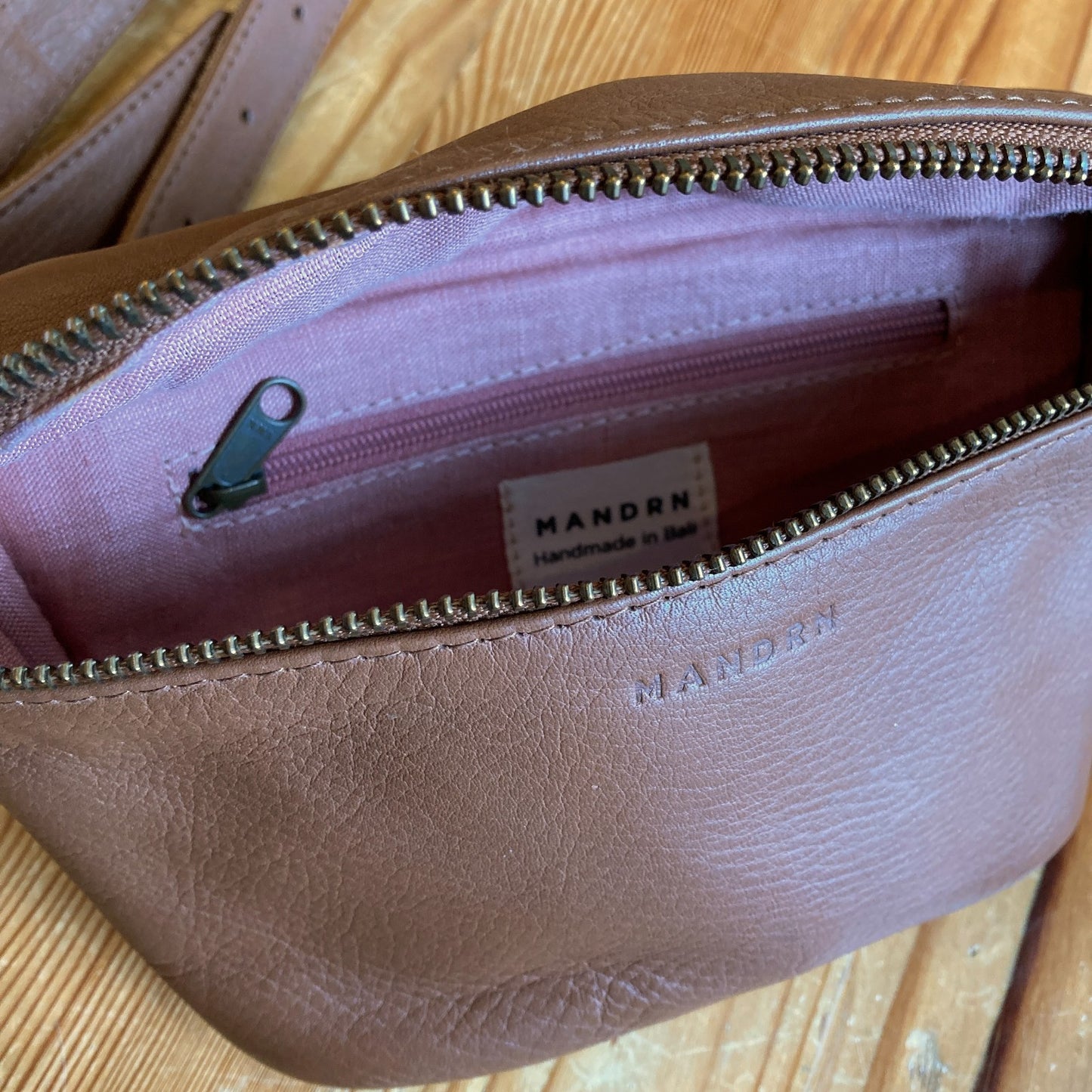 Mandrn Whiskey Brown Leather Top Zip Hip Belt Bag w/ Dustbag 0415CD