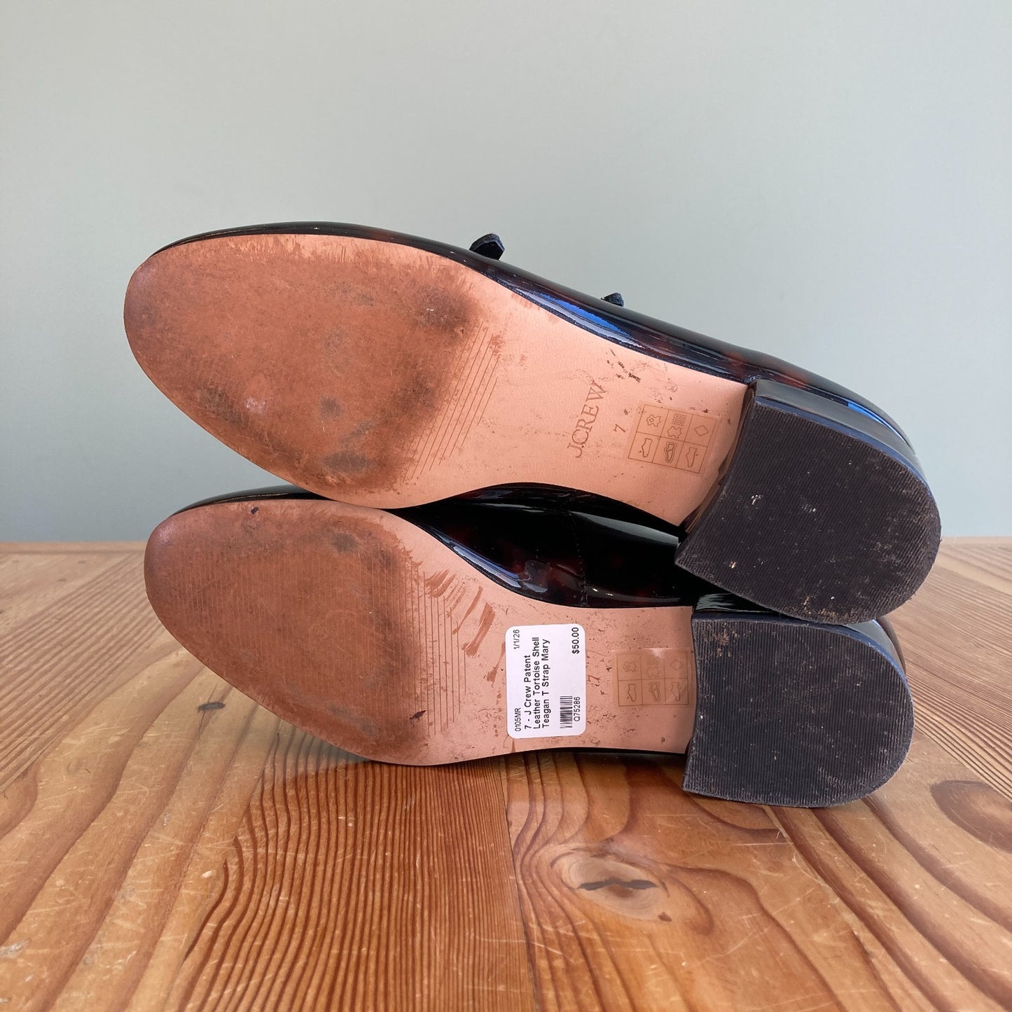 7 - J Crew Patent Leather Tortoise Shell Teagan T Strap Mary Jane Shoes 0105MR