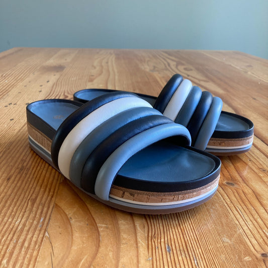 Tory Burch Blue Navy Puffer Quilted Flatform Sandals - Size 7 - 1120CB