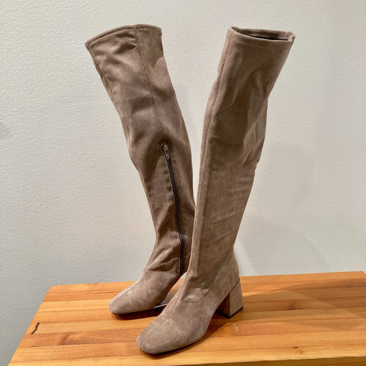 Silent D Taupe Stretch Microsuede Knee-High Boots - Size 38 / 8 - 0913AY