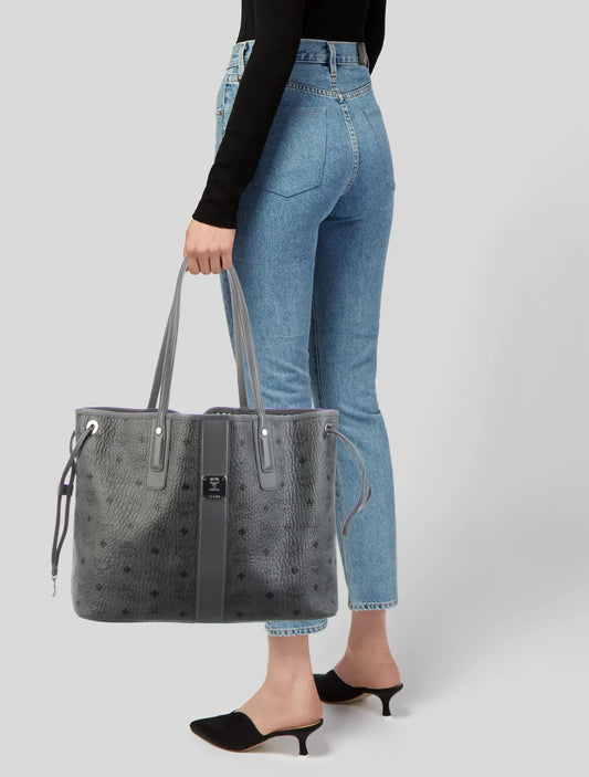 MCM Phantom Gray Leather Visetos Reversible Liz Tote Bag Purse 0420PH