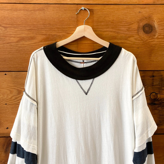 Free People NEW White Long Sleeve Stripe Accent Maxi Dress - Size S - 0425SV